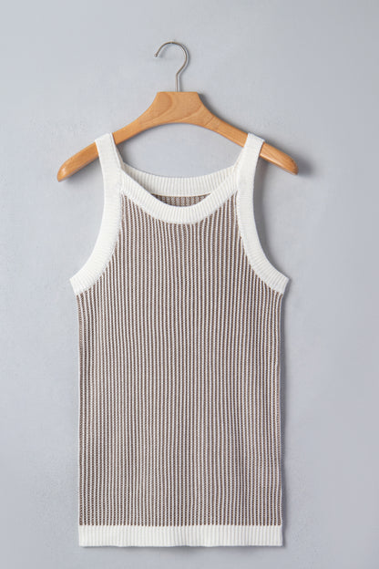 Pale Khaki Contrast Trim Ribbed Knit Sweater Tank Top - Snoopy's Closet