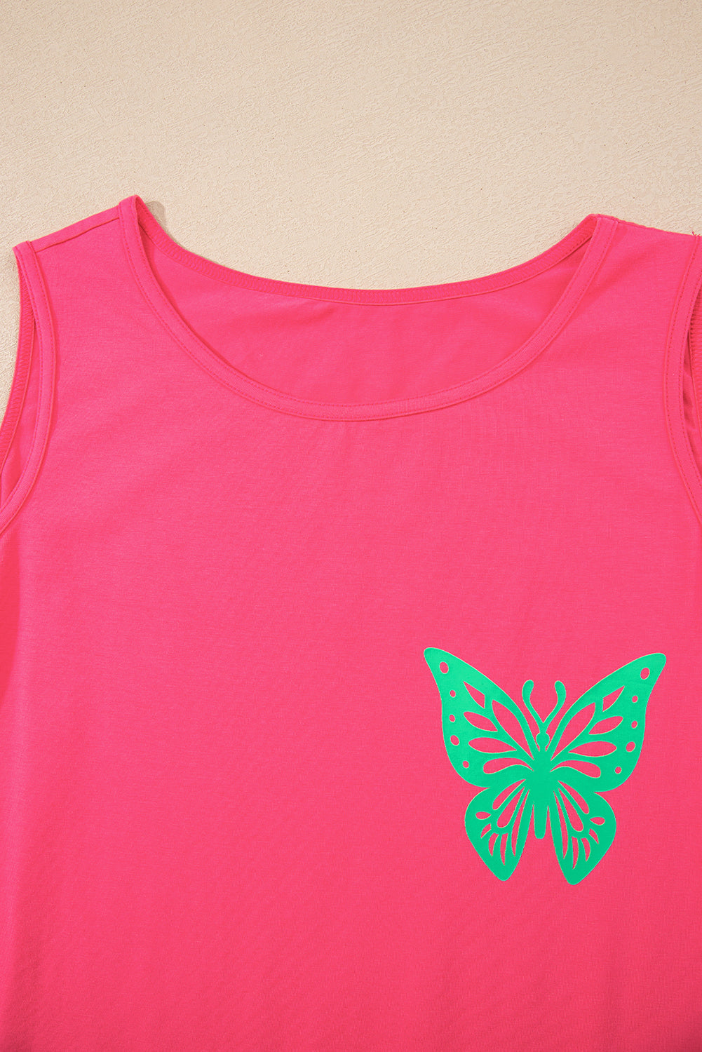Sachet Pink Butterfly Graphic Casual Tank Top - Snoopy's Closet