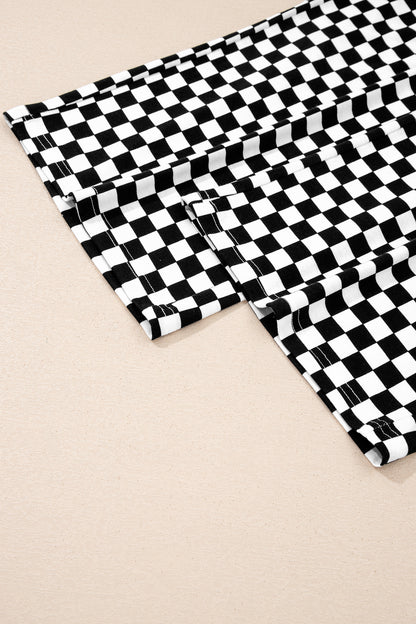Khaki Checkered Print Half Sleeve Tee 2pcs Lounge Pant Set - Snoopy's Closet