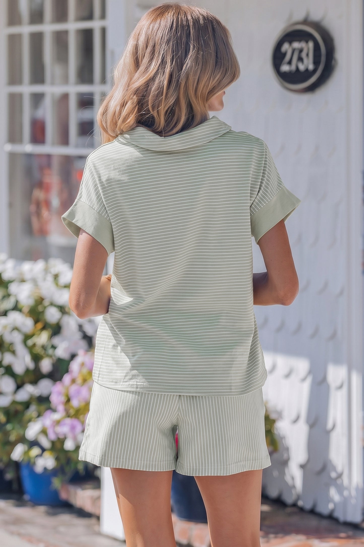 Pink Stripe Dolman Sleeve Polo Shirt and Drawstring Shorts Set - Snoopy's Closet