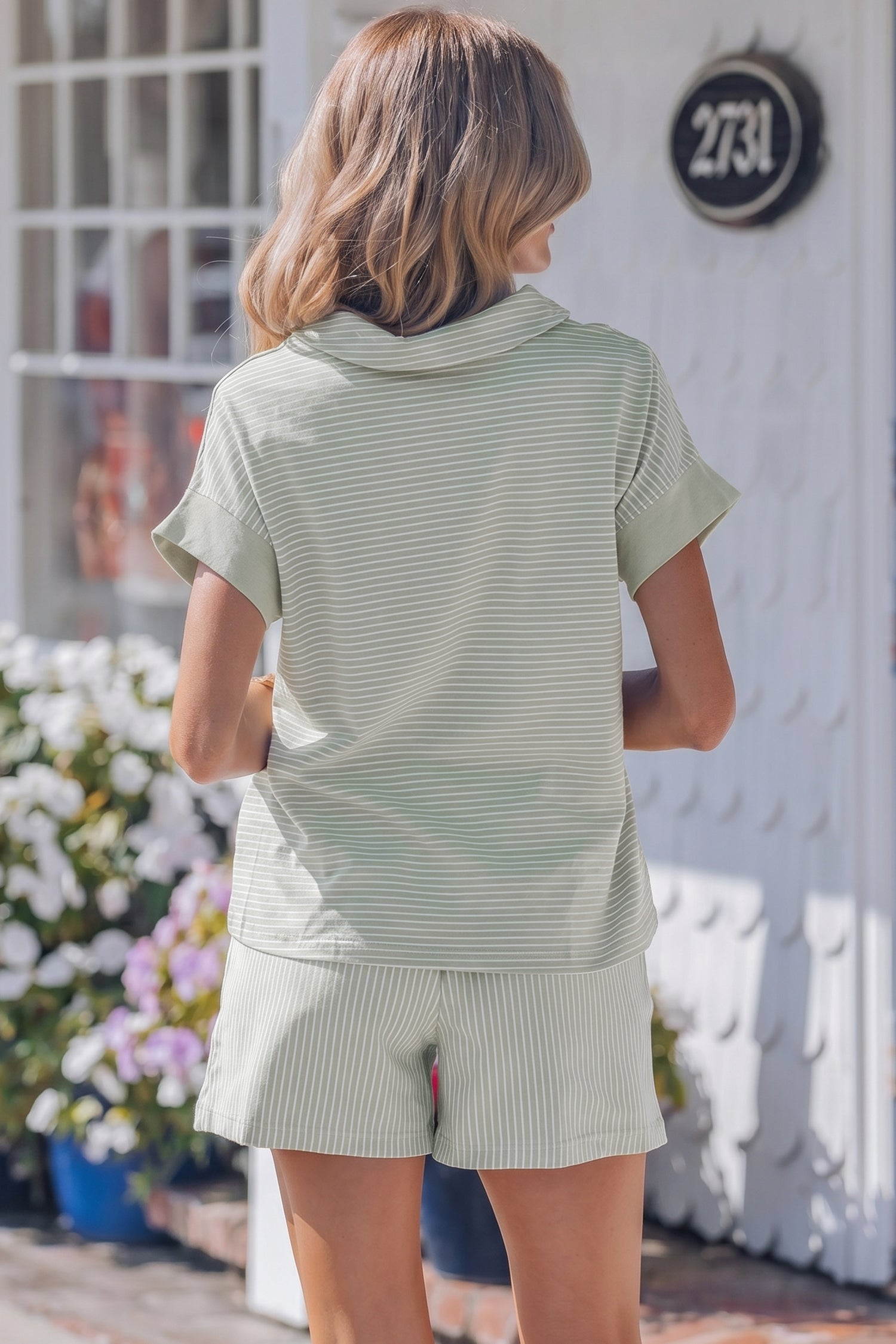 Pink Stripe Dolman Sleeve Polo Shirt and Drawstring Shorts Set - Snoopy's Closet