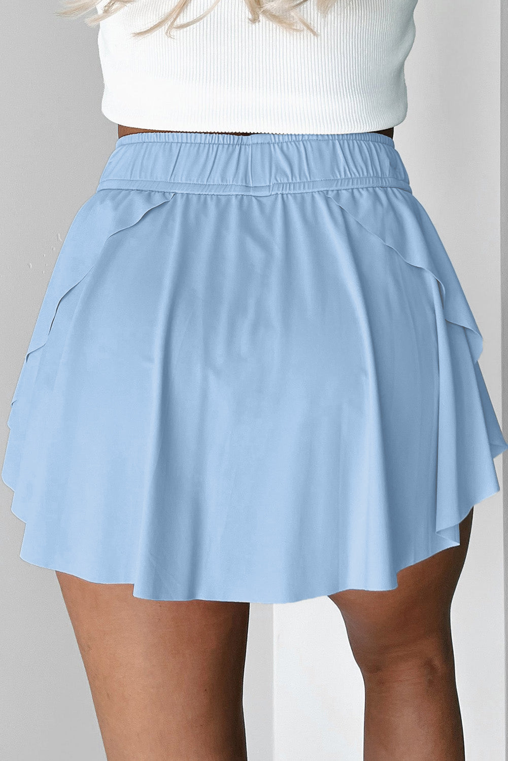 Sky Blue Drawstring Elastic Waistband Lined Tennis Skorts - Snoopy's Closet