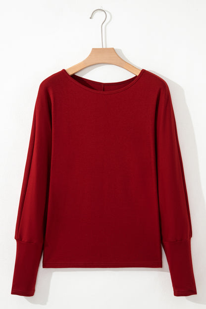 Red Dahlia Solid Color Extended Cuffs Long Sleeve Top - Snoopy's Closet