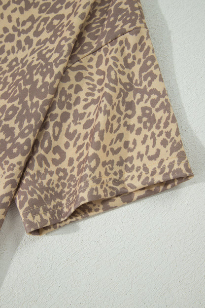 Khaki Leopard Retro Studded Star Patch Loose Tee - Snoopy's Closet