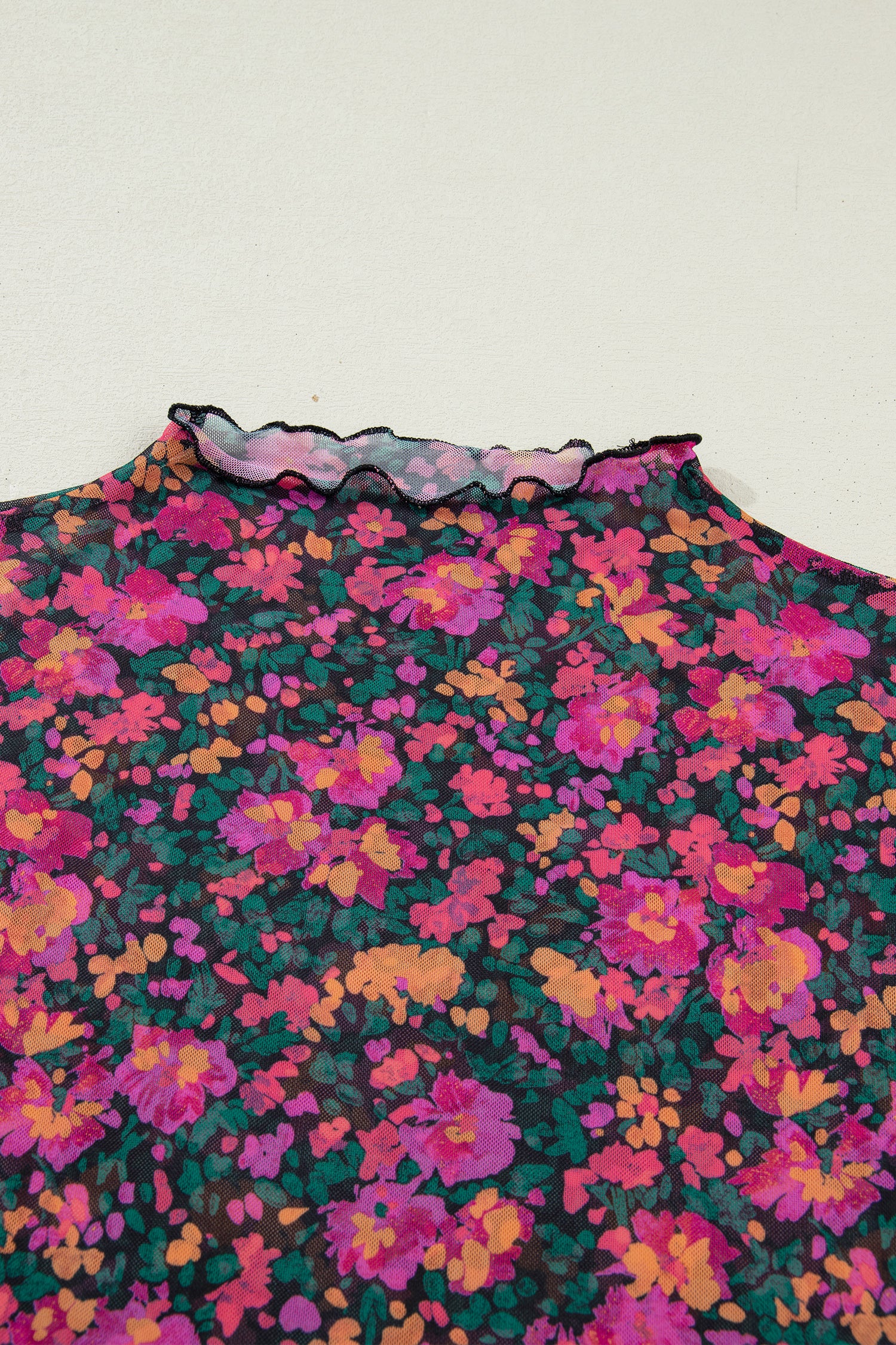 Rose Retro Floral Printed Mesh Short Sleeve Top - Snoopy's Closet