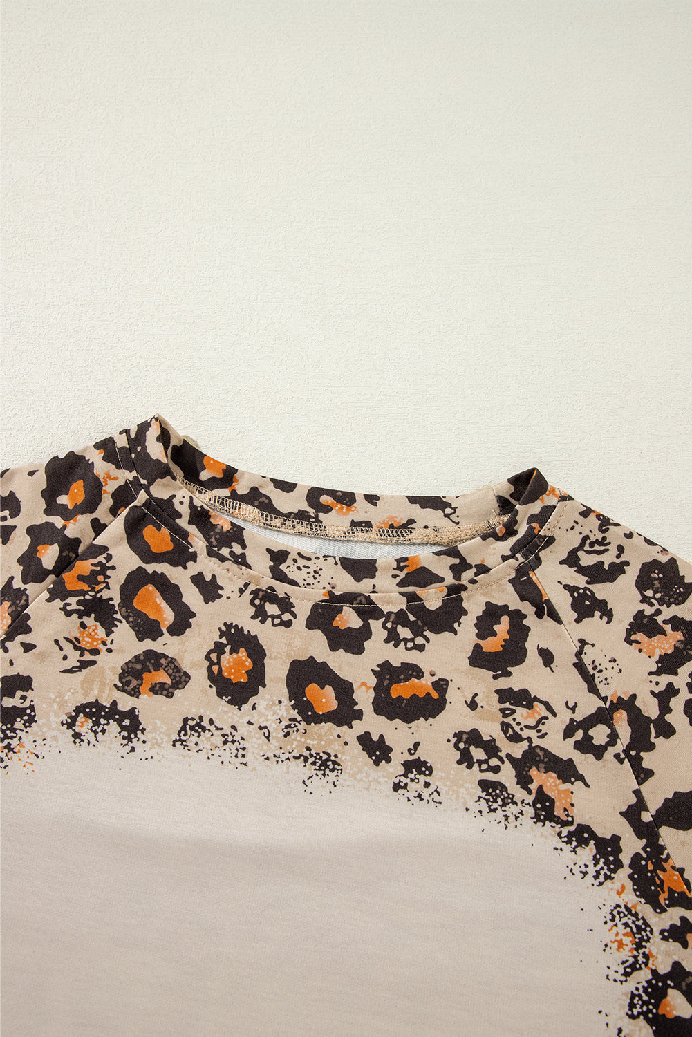 Brown Leopard Bleached Raglan Sleeve Pullover Sweatshirt - Snoopy's Closet