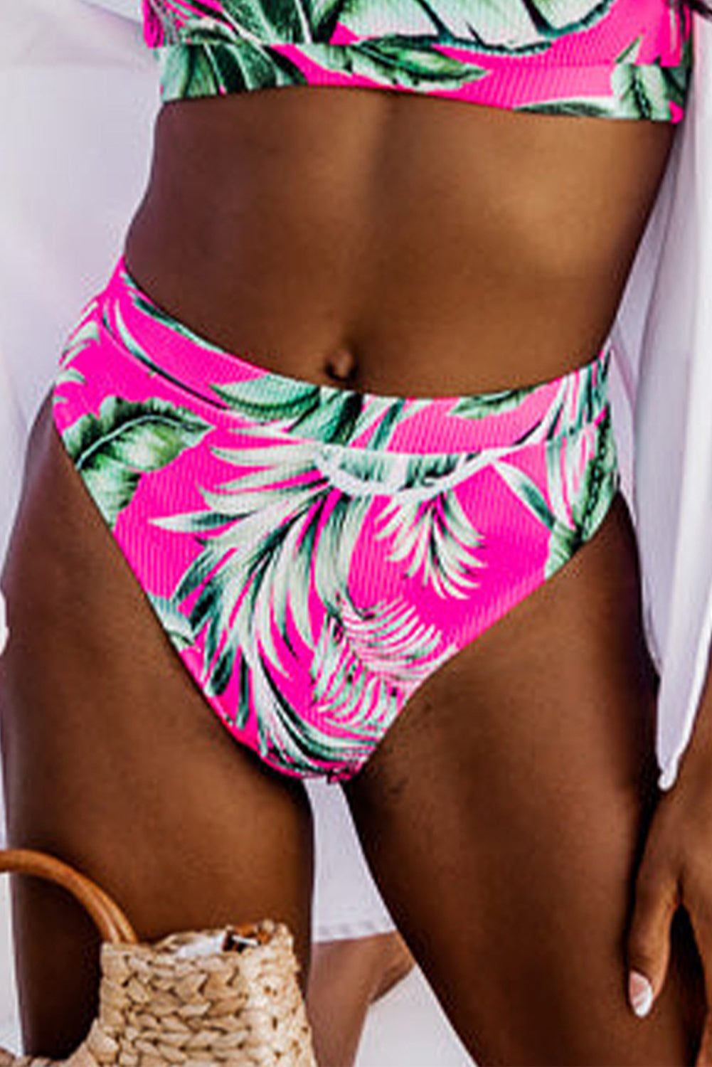 Rose Tropical Print Textured Bikini Bottoms - Snoopy's Closet
