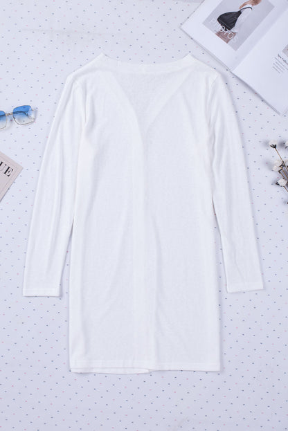 White Solid Color Open-Front Buttons Cardigan - Snoopy's Closet