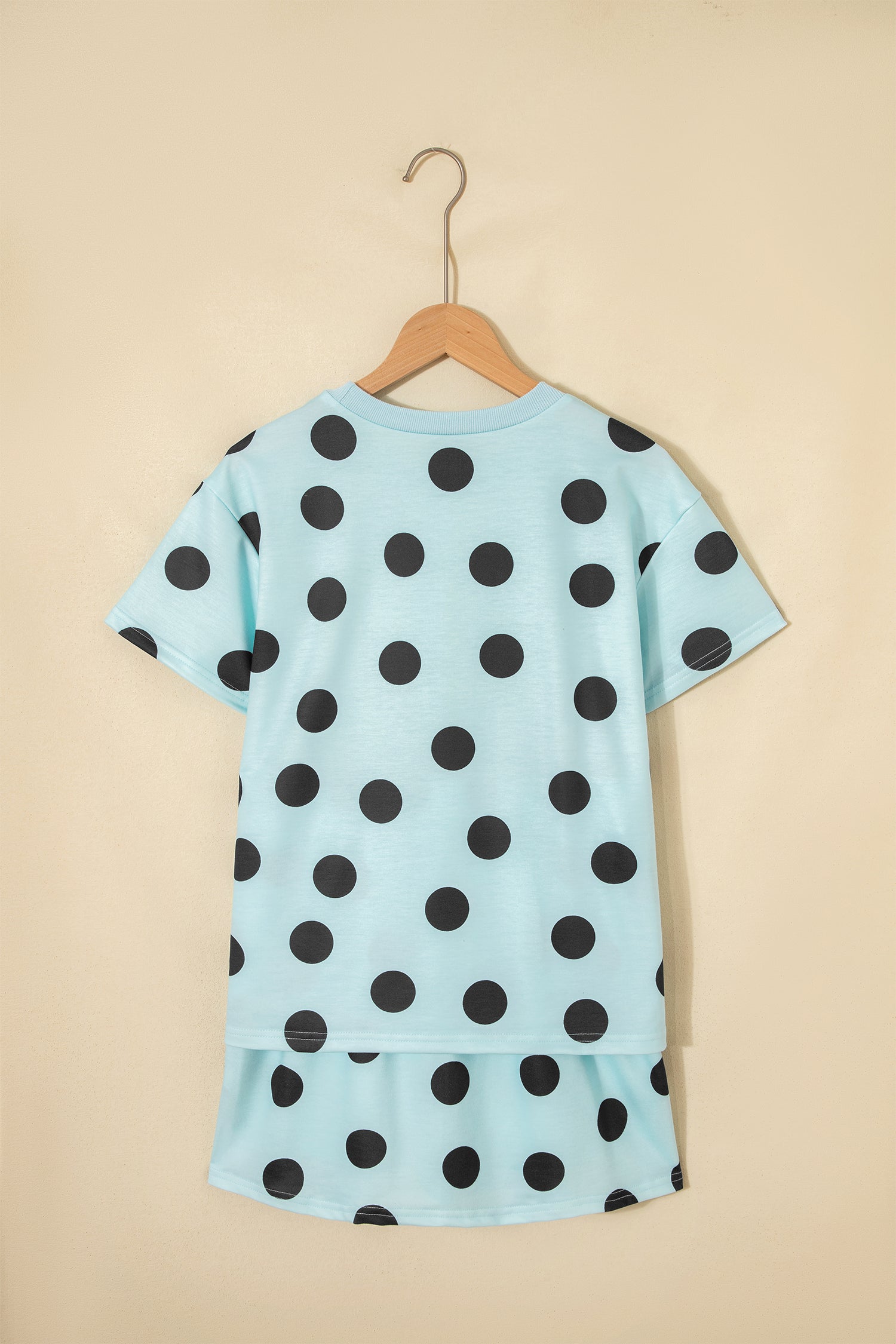 Sky Blue Polka Dot Short Sleeve Top Casual Skort 2pcs Outfit - Snoopy's Closet