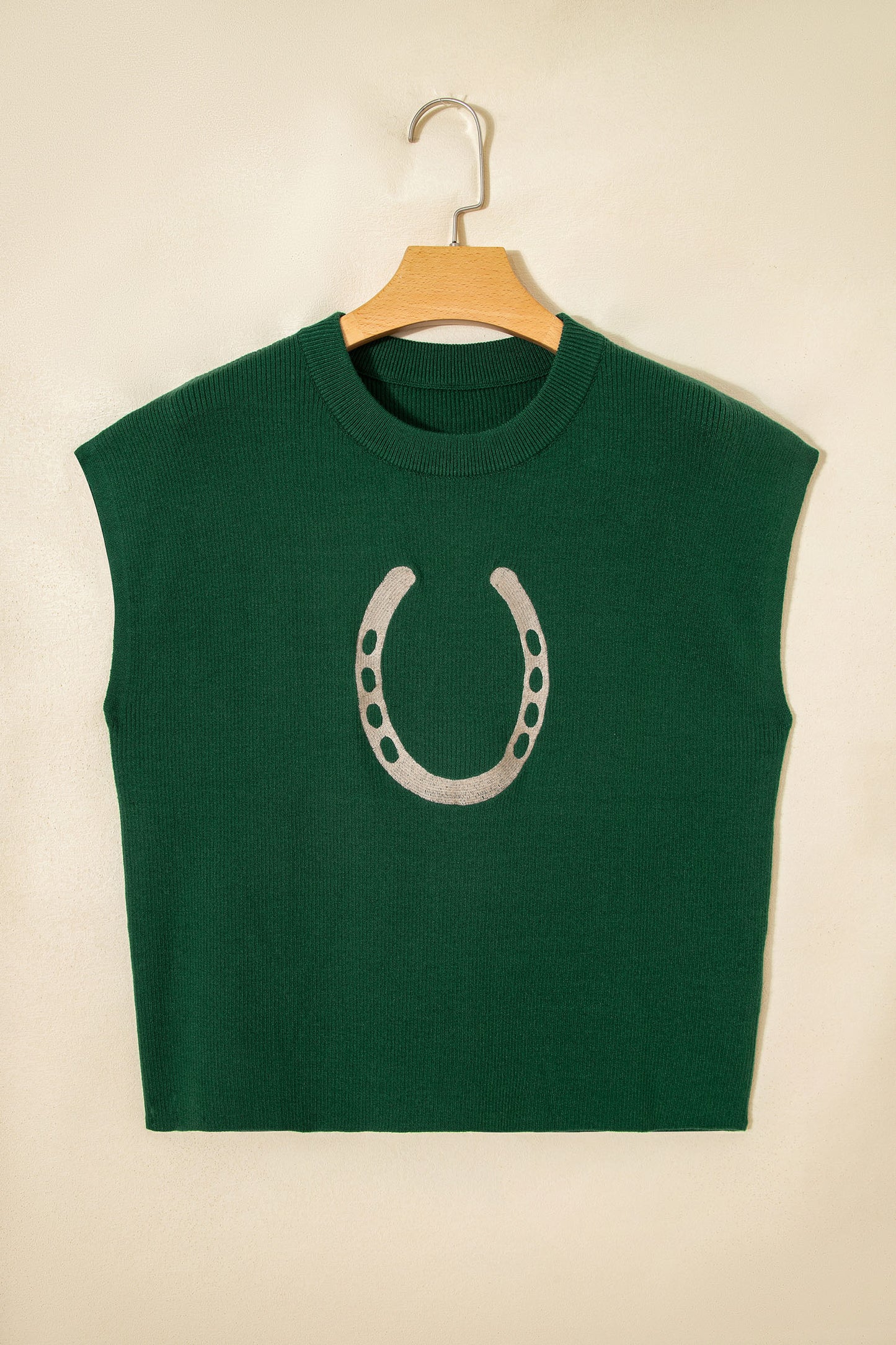Blackish Green Horseshoe Graphic Western Short Sleeve Sweater - Snoopy's Closet