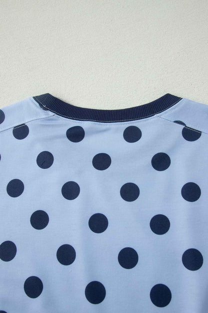 Pink Color Block Trim Polka Dot Casual Tee