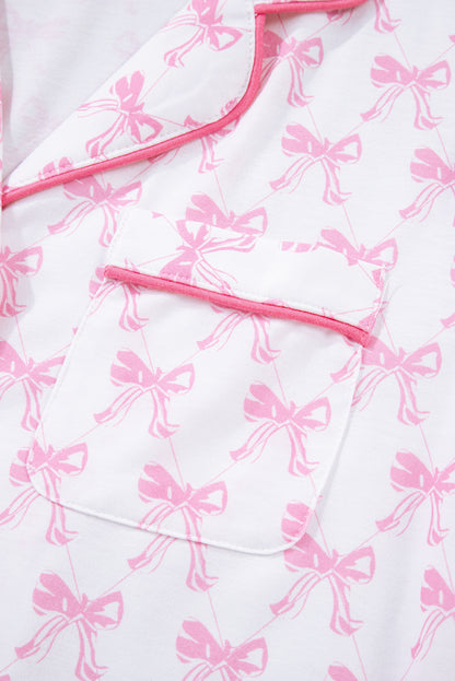 Pink Bow Print Long Sleeve Shirt and Pants Soft Pajama Set - Snoopy's Closet
