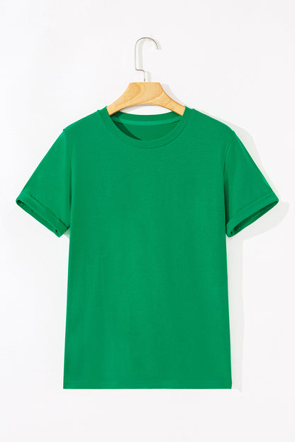 Bright Green Casual Plain Crew Neck Tee - Snoopy's Closet