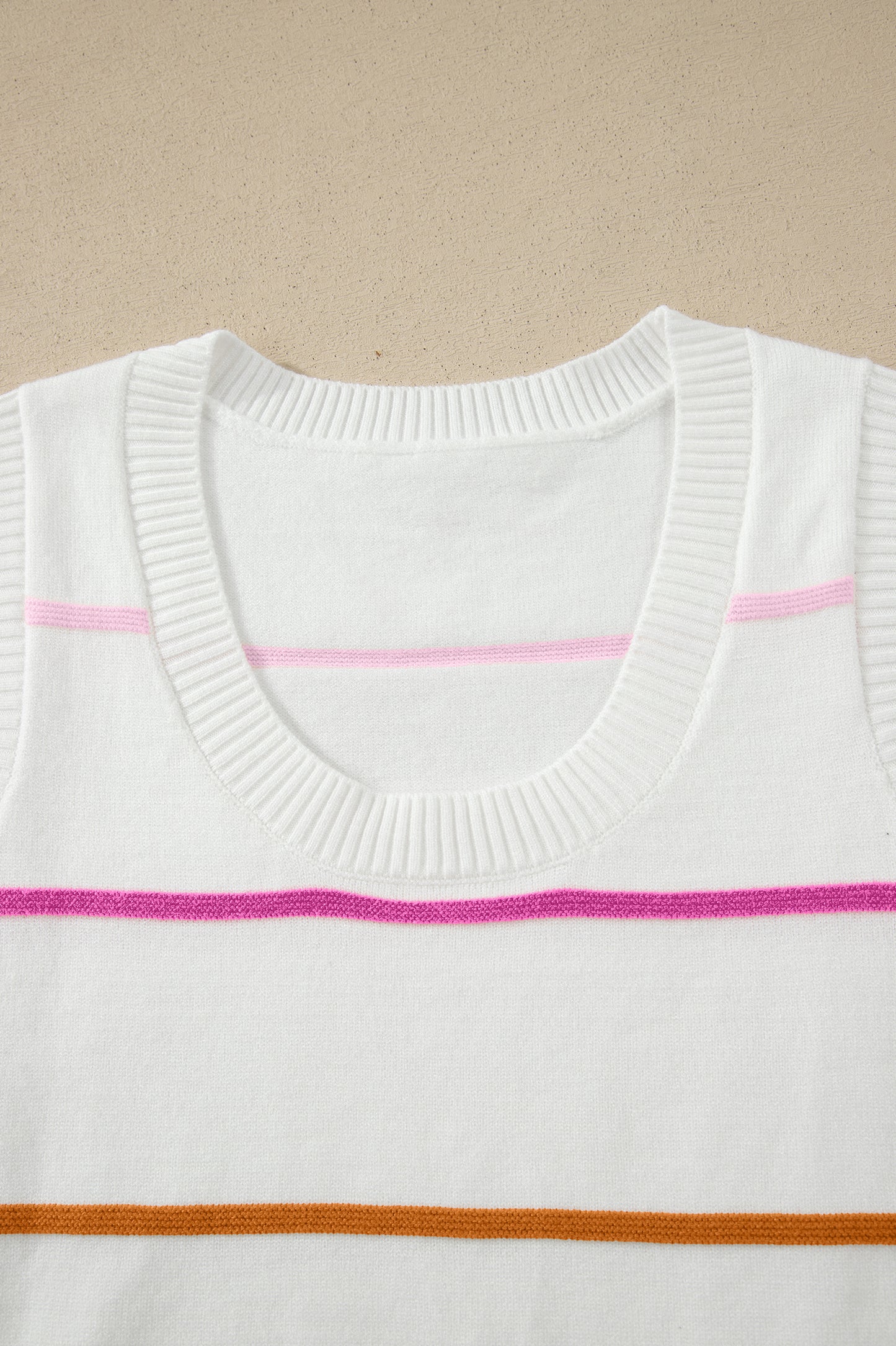 White Stripe Round Neck Knitted Sweater Tank - Snoopy's Closet