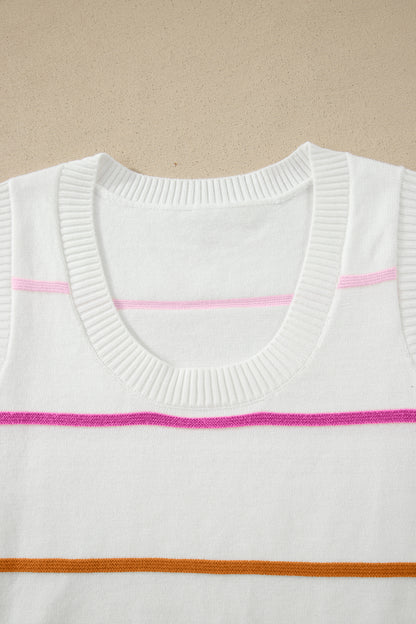 White Stripe Round Neck Knitted Sweater Tank - Snoopy's Closet