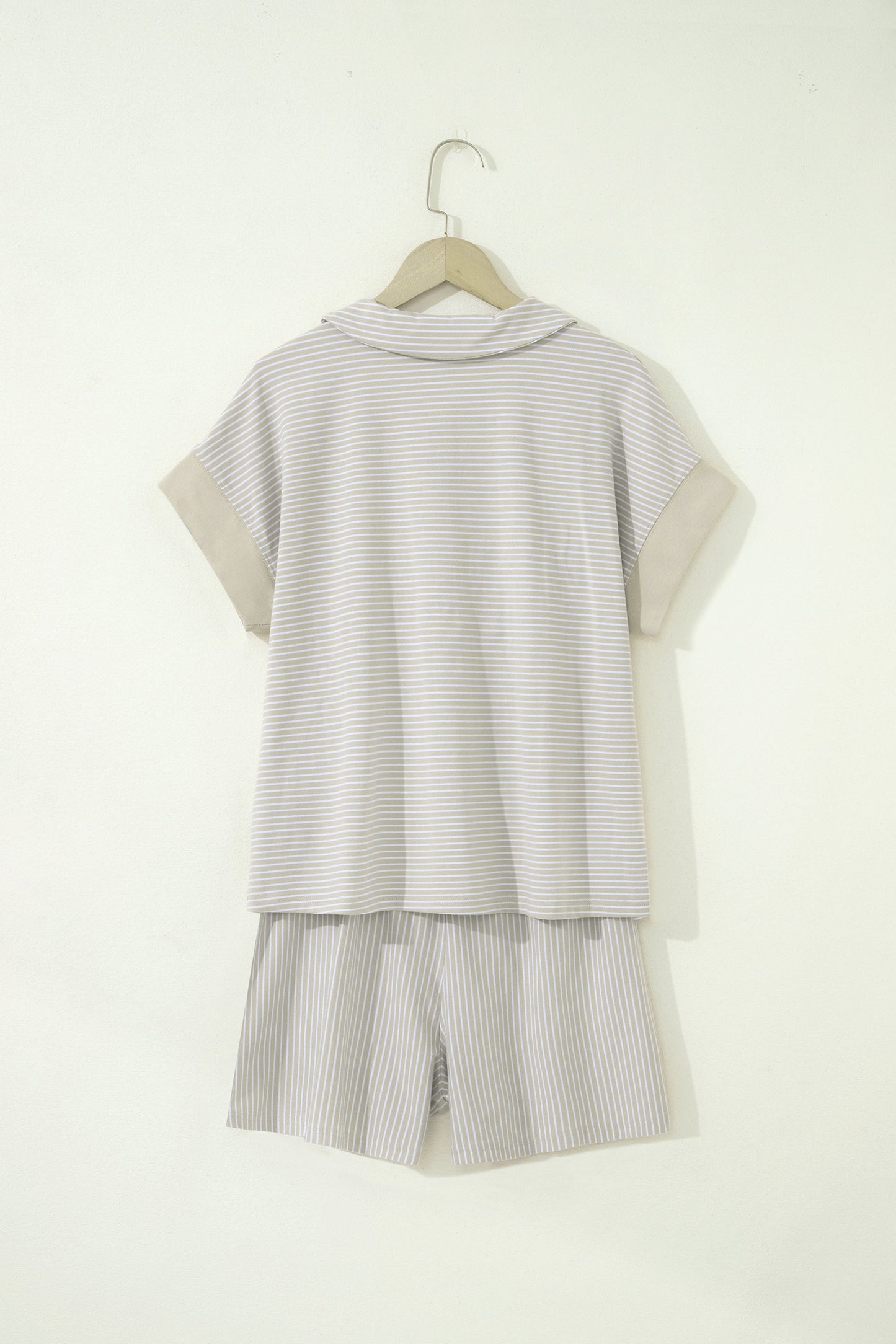 Pink Stripe Dolman Sleeve Polo Shirt and Drawstring Shorts Set - Snoopy's Closet