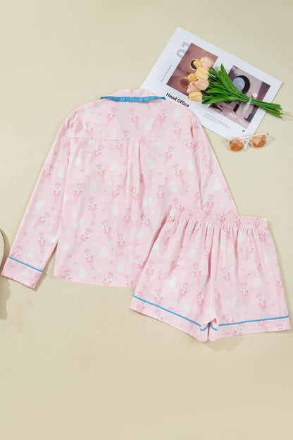 Pink Bow Tie Front Christmas Nutcracker Long Sleeve Shirt Shorts Pajama Set - Snoopy's Closet