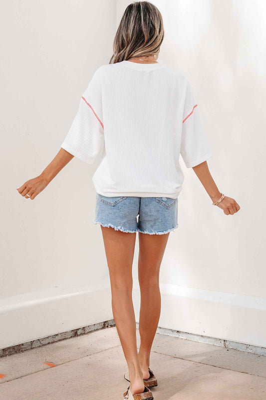Beau Blue USA Graphic Half Sleeve Loose Ribbed Top