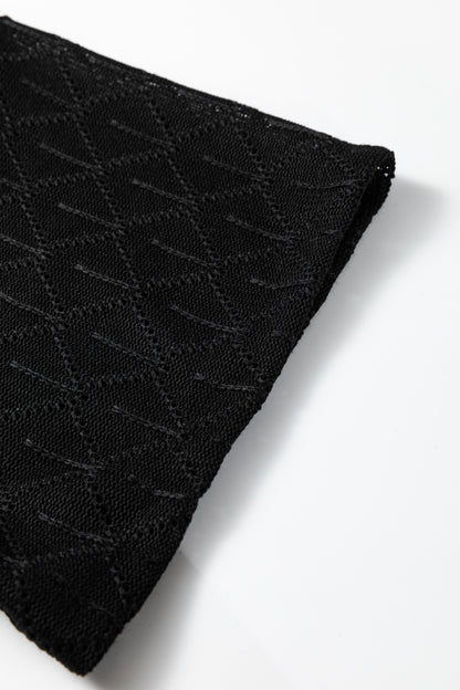Black Pointelle Rhombus Knit Plus Size V Neck Loose Top