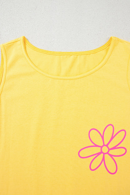 Yellow Cream Flower Graphic Casual Tank Top - Snoopy's Closet