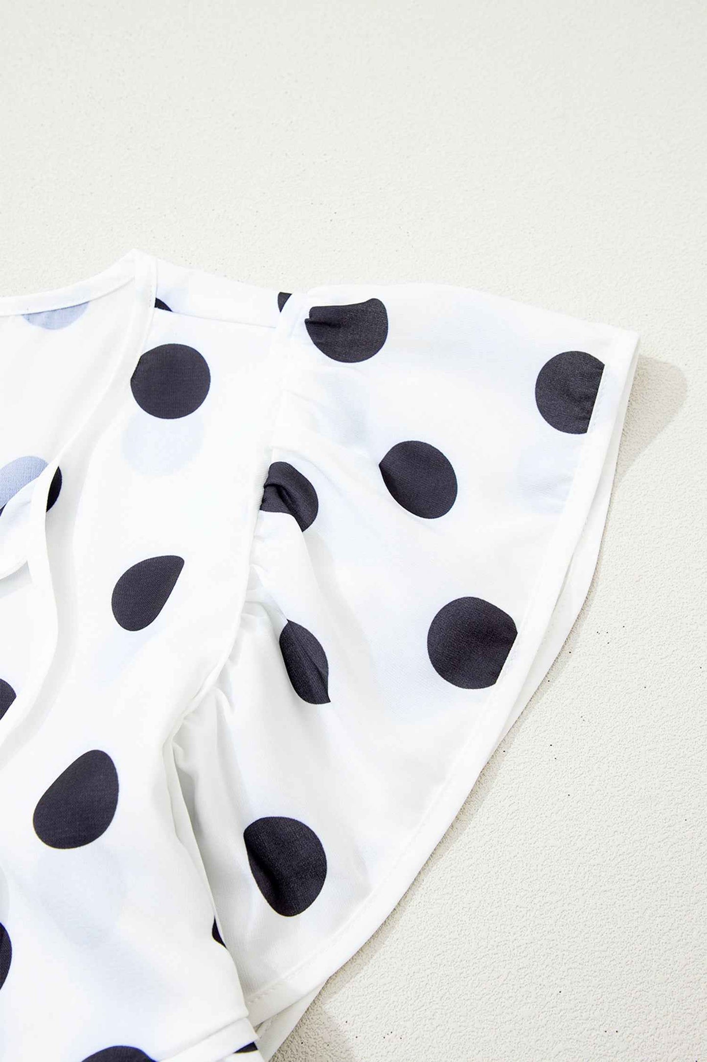 White Polka Dot Print Flutter Sleeve Striped Patchwork Babydoll Blouse