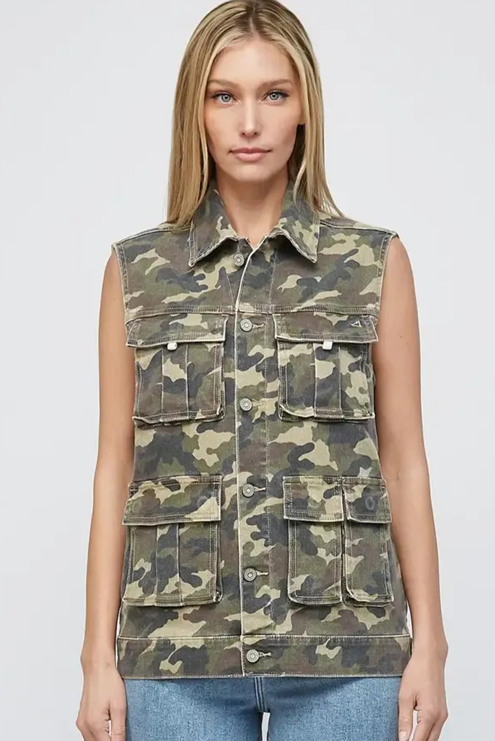 Chaleco vaquero de camuflaje verde tipo cargo
