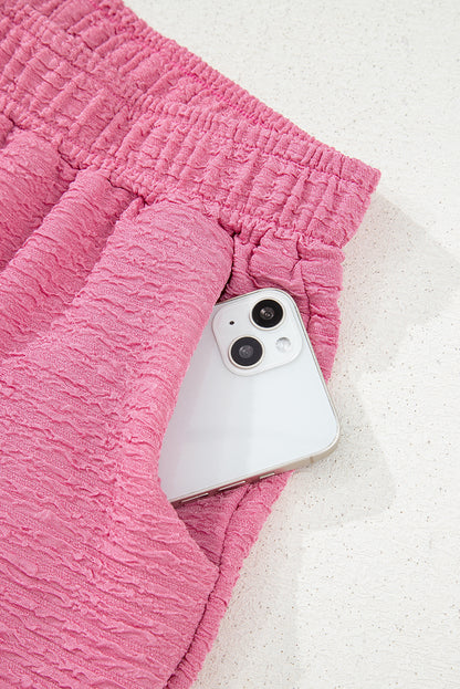 Pink Textured V Neck T Shirt and Shorts Set - Snoopy's Closet