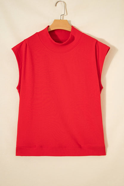 Mint Green Solid Color High Neck Cap Sleeve Loose Top - Snoopy's Closet