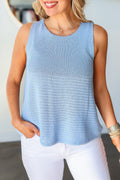 Beau Blue Horizontal Ribbing Patchwork Swing Sweater Tank