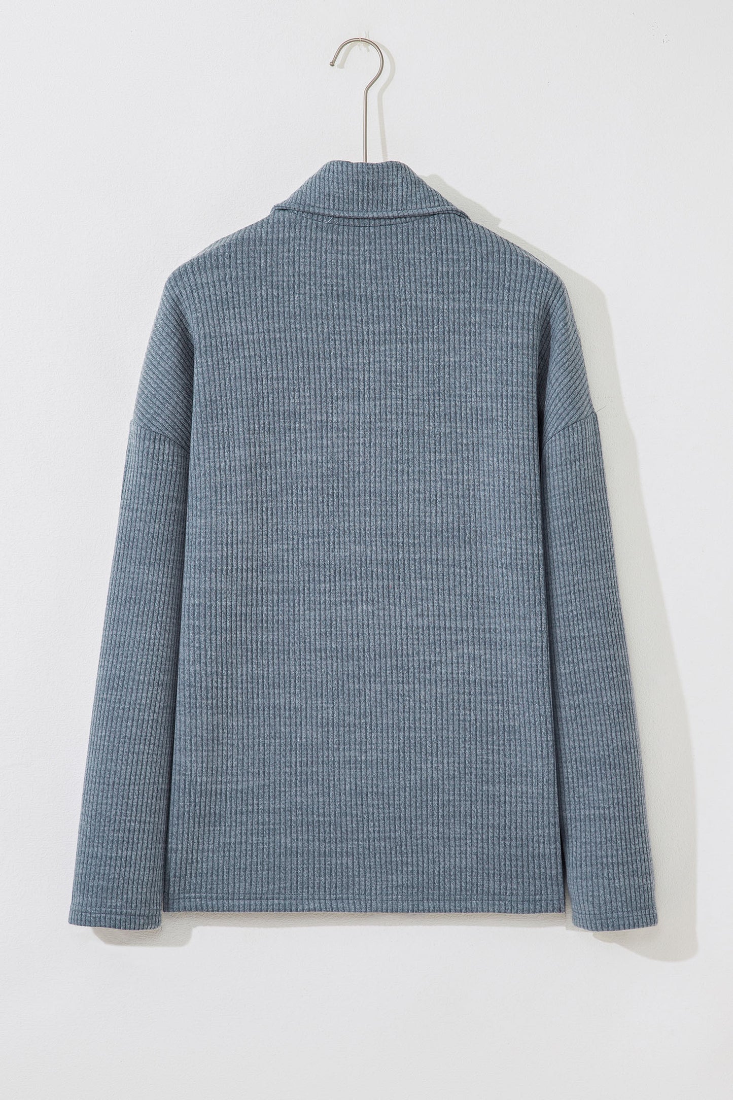 Chaqueta casual de punto acanalado gris medio con botones y bolsillos de solapa delanteros