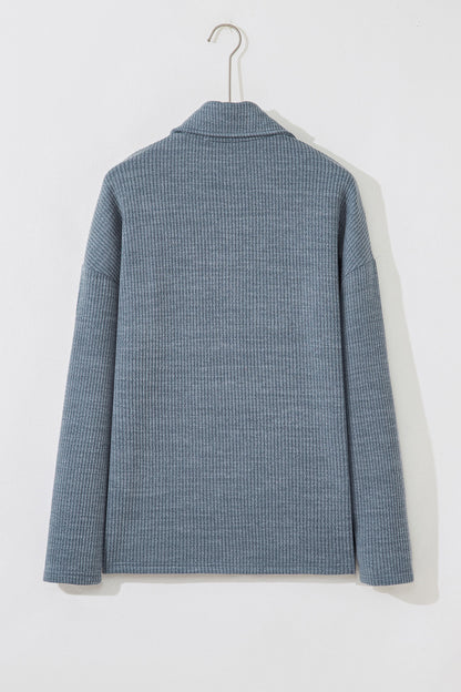 Chaqueta casual de punto acanalado gris medio con botones y bolsillos de solapa delanteros