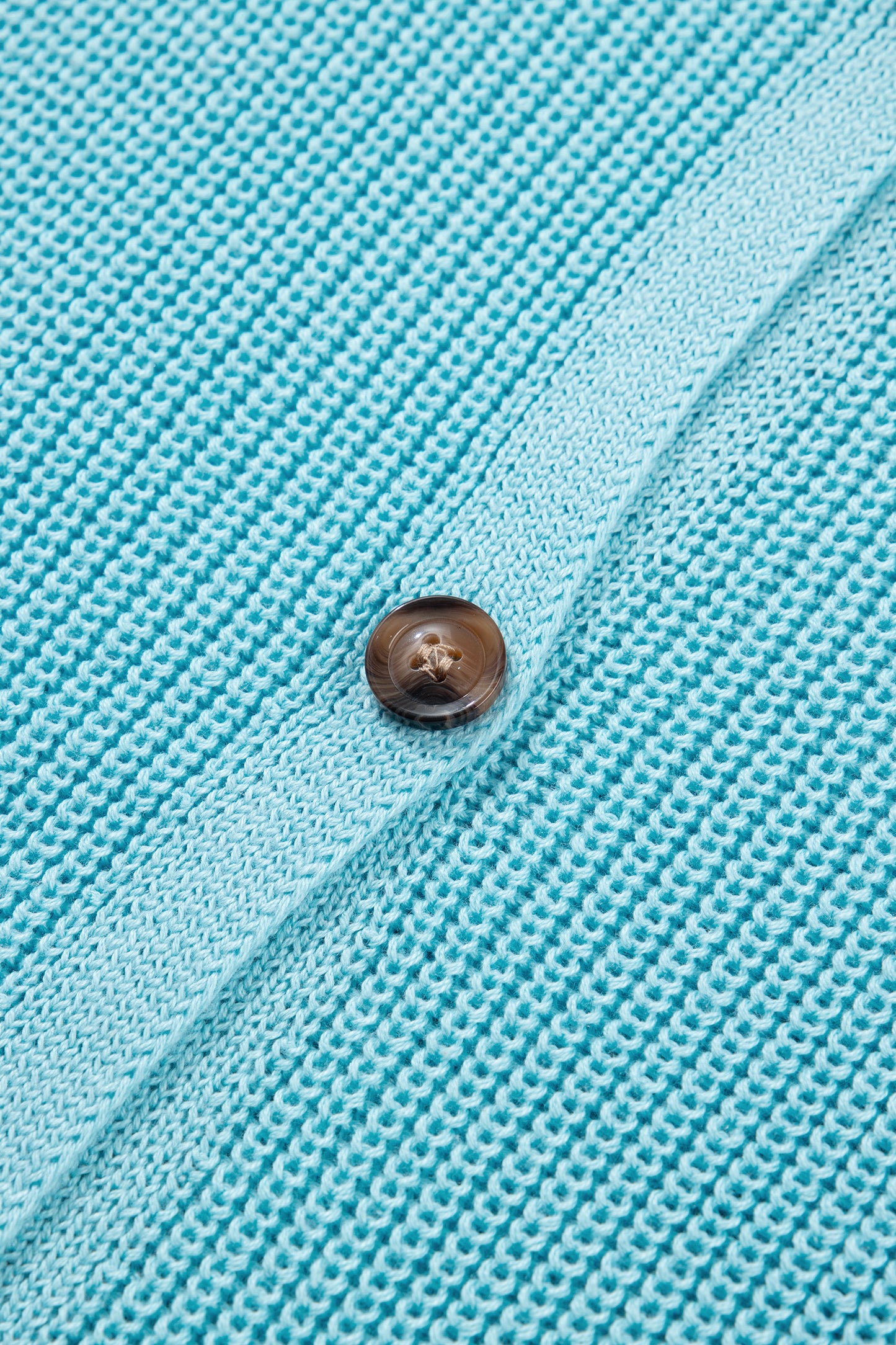 Mist Blue Solid Color Knit V Neck Button Front Sweater Vest