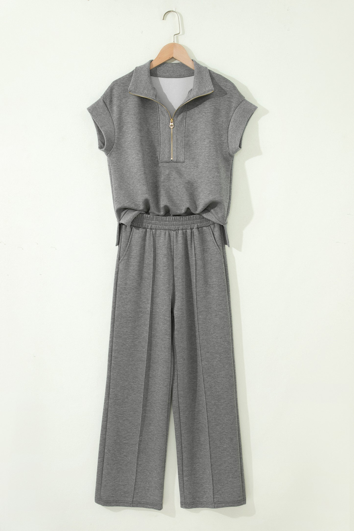 Gray Half Zip Polo Tee Casual Pant Set - Snoopy's Closet