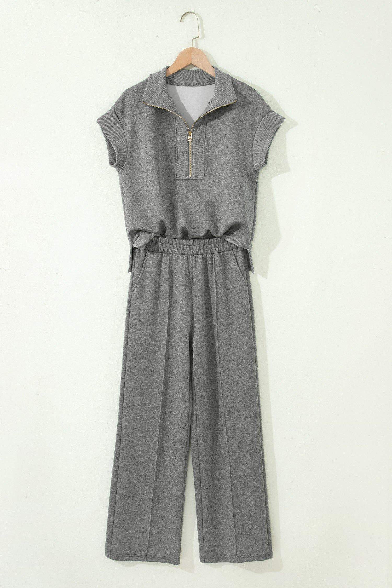 Gray Half Zip Polo Tee Casual Pant Set - Snoopy's Closet