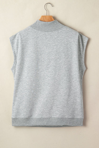 Mint Green Solid Color High Neck Cap Sleeve Loose Top