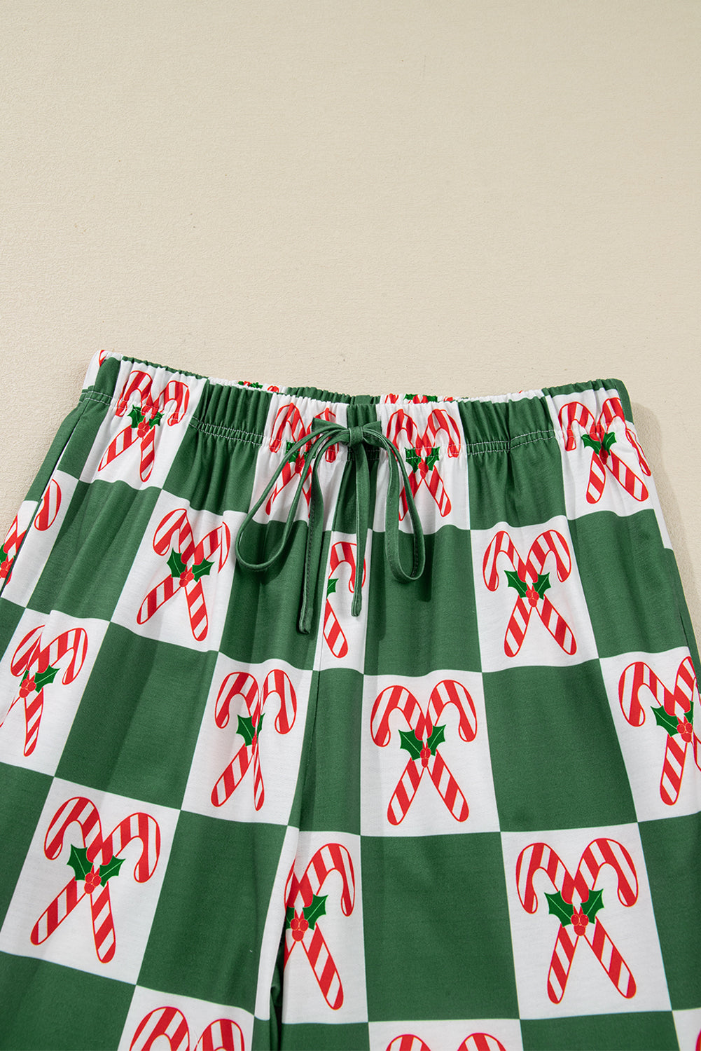 Green Holly Jolly Checkered Pattern 2pcs Long Pajama Set - Snoopy's Closet