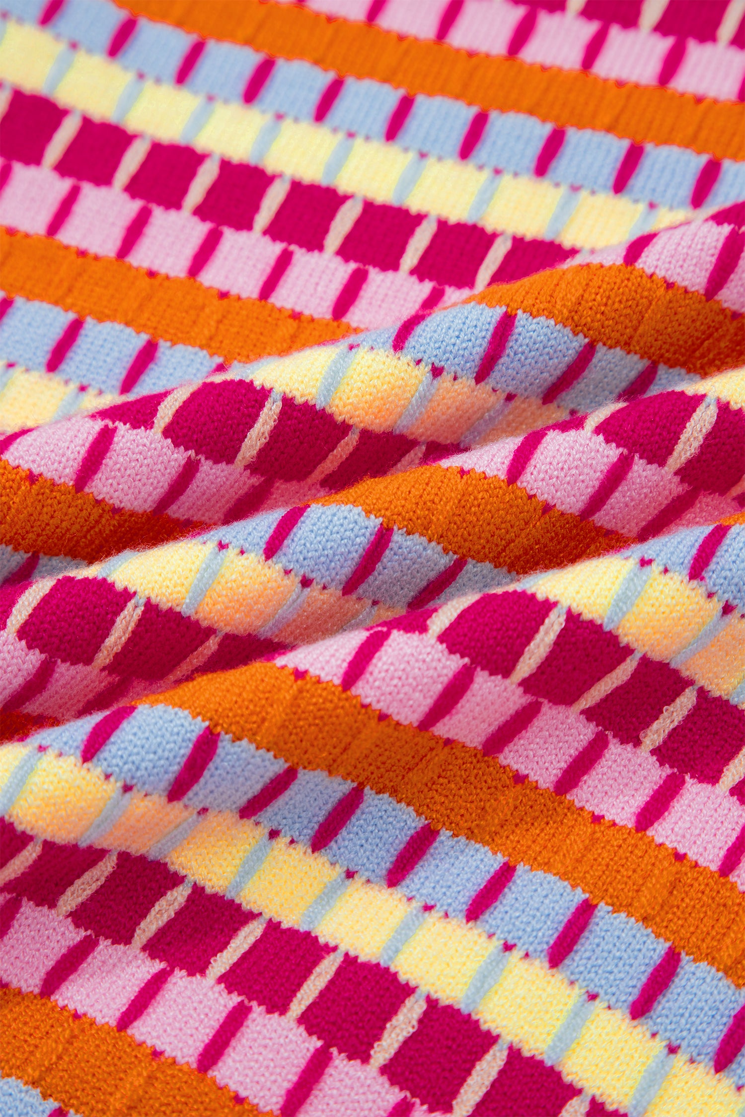 Orange Abstract Striped Knit Short Sleeve Sweater - Snoopy's Closet