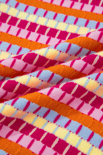 Orange Abstract Striped Knit Short Sleeve Sweater - Snoopy's Closet