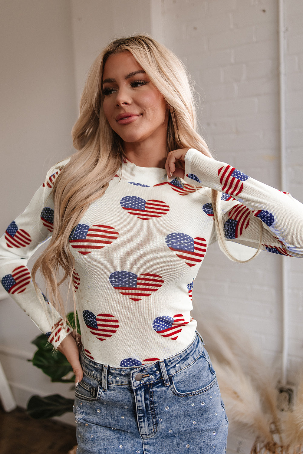 White Americana Glitter Mesh Long Sleeve Bodysuit - Snoopy's Closet
