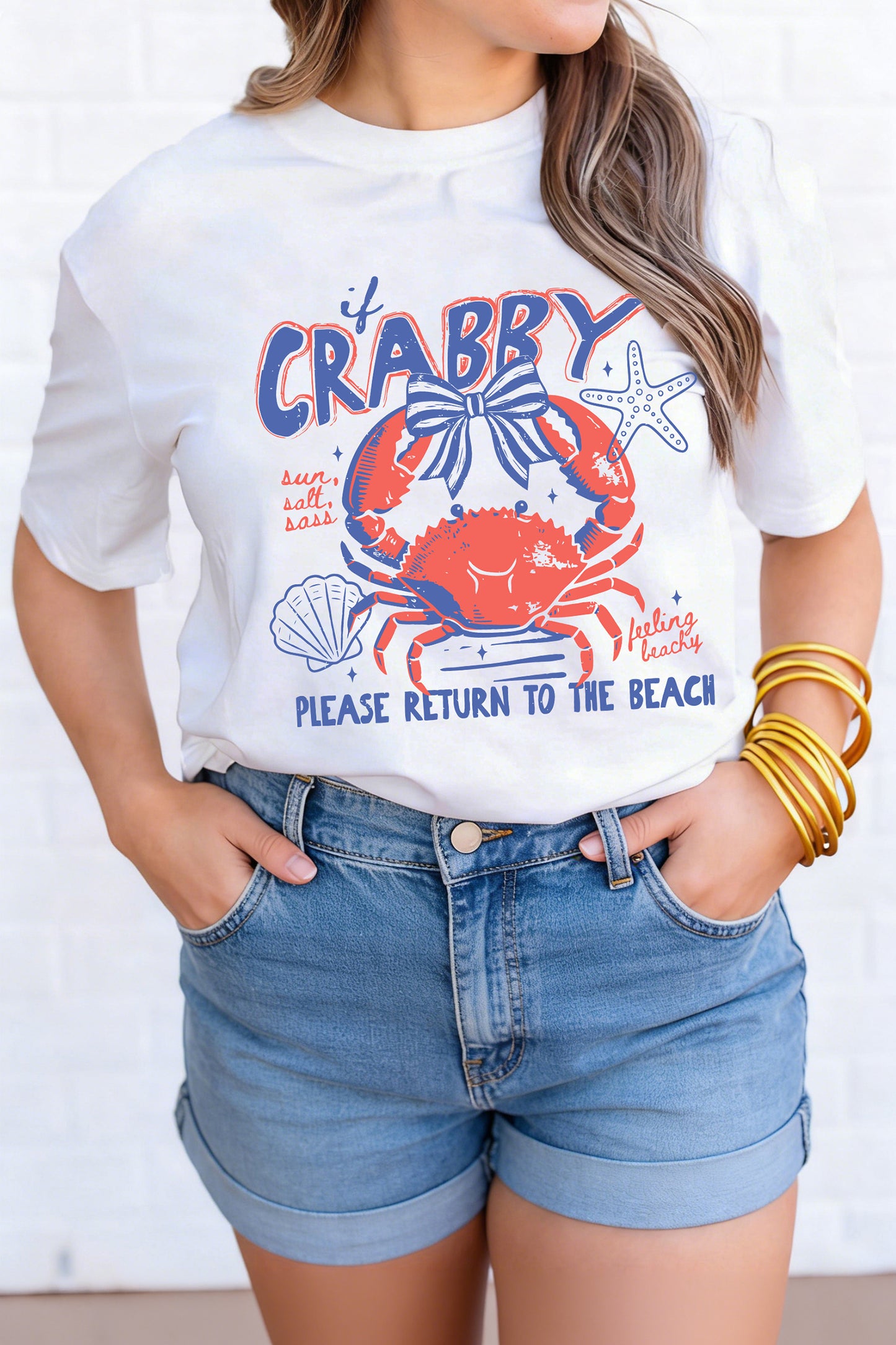 Camiseta blanca de tirantes finos con gráfico Crabby Vacation