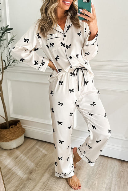 White Bows Print Two Piece Sleepwear - Snoopy's Closet