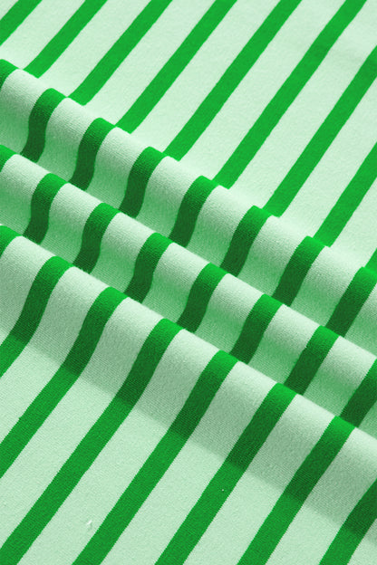 Camiseta de cuello redondo con ribete festoneado de rayas verdes