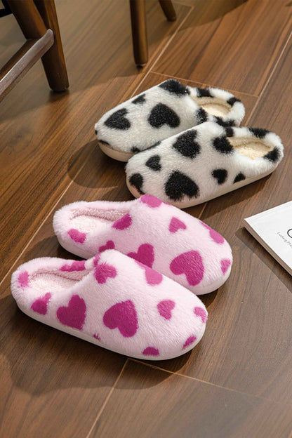 Fiery Red Valentines Heart Shape Winter Fuzzy Slippers