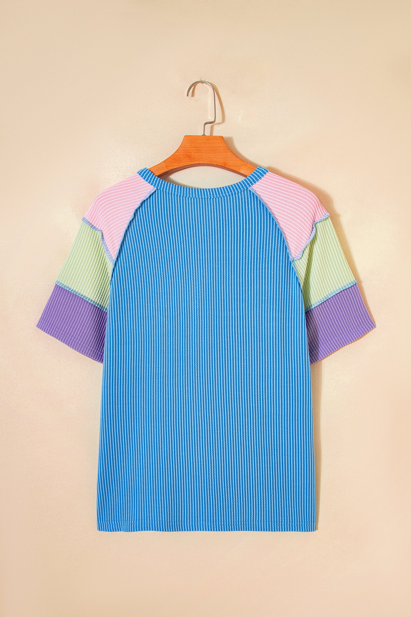 Camiseta Henley de manga corta con retales de bloques de color acanalados trenzados azules