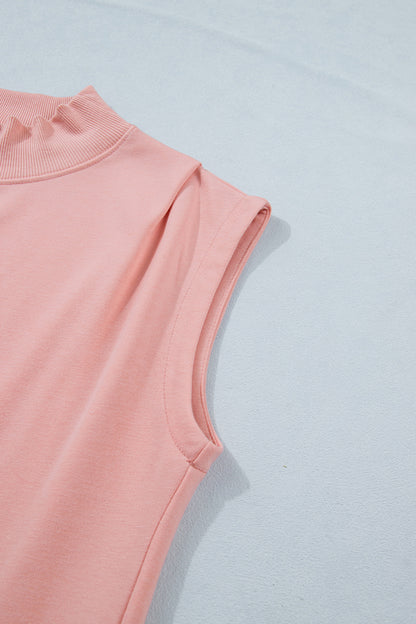 Mint Green Solid Color High Neck Cap Sleeve Loose Top - Snoopy's Closet
