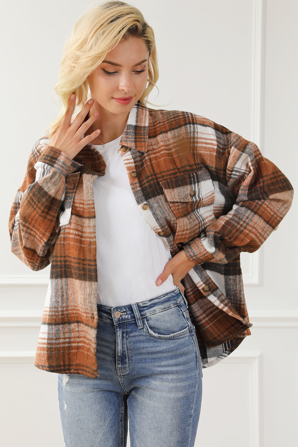 Sobrecamisa de Cuadros Marrones con Bolsillos de Solapa