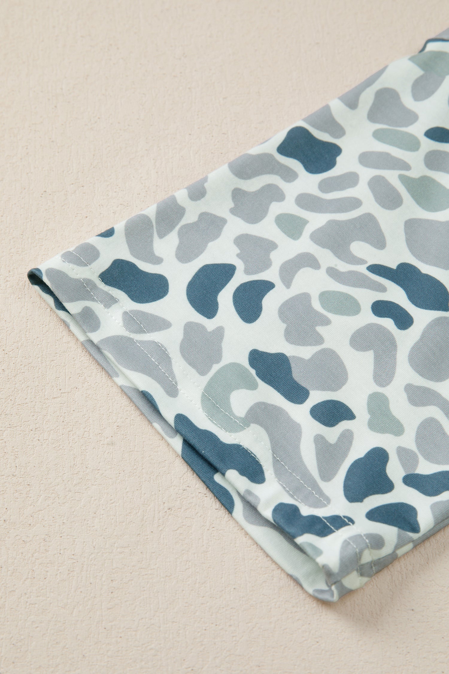 Gray Camouflage Print Single Chest Pocket V Neck Tee - Snoopy's Closet