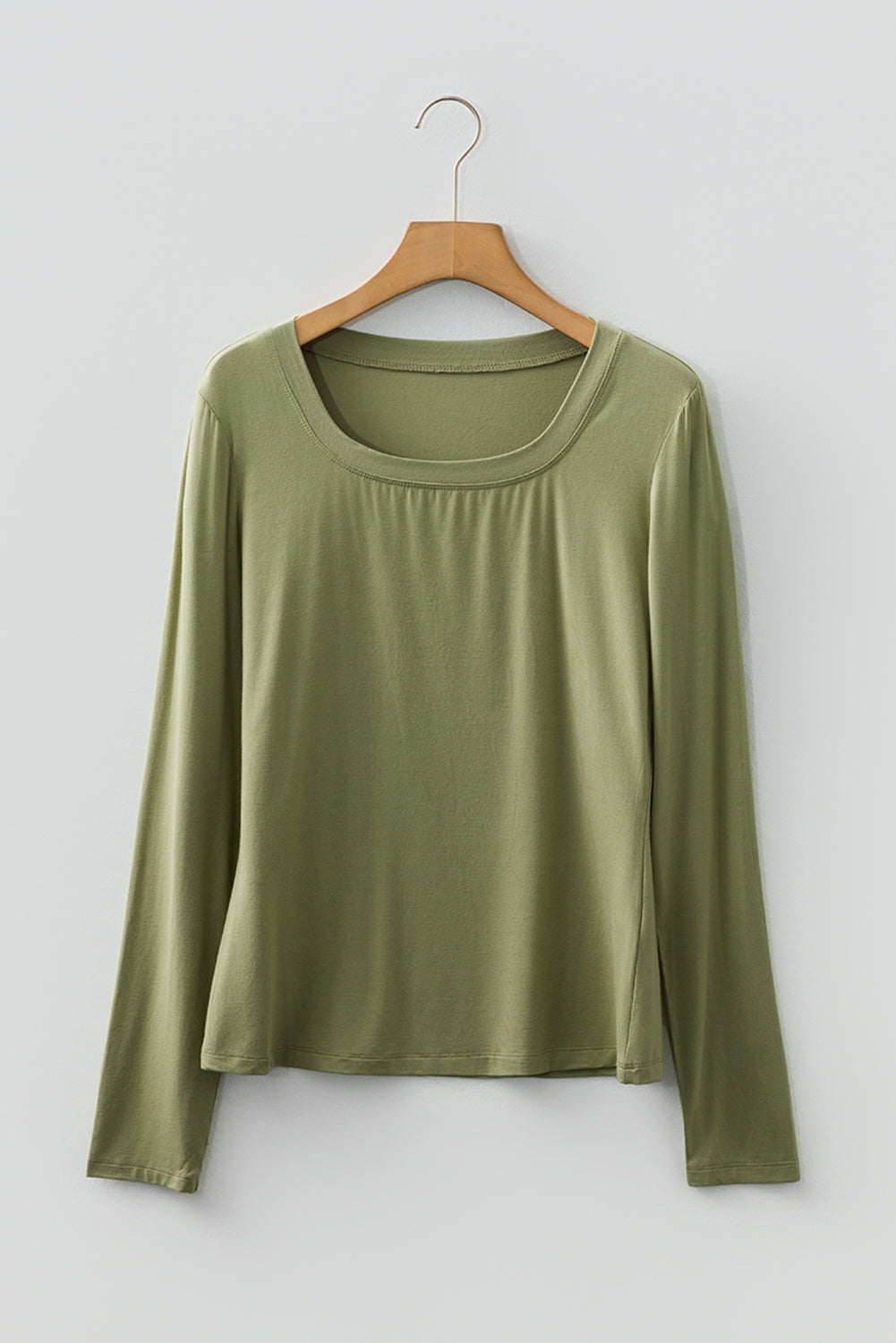 Laurel Green Solid Color Long Sleeve Fitted Top - Snoopy's Closet