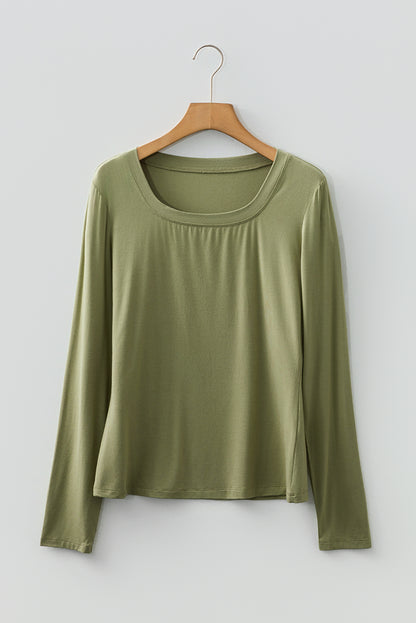 Laurel Green Solid Color Long Sleeve Fitted Top - Snoopy's Closet