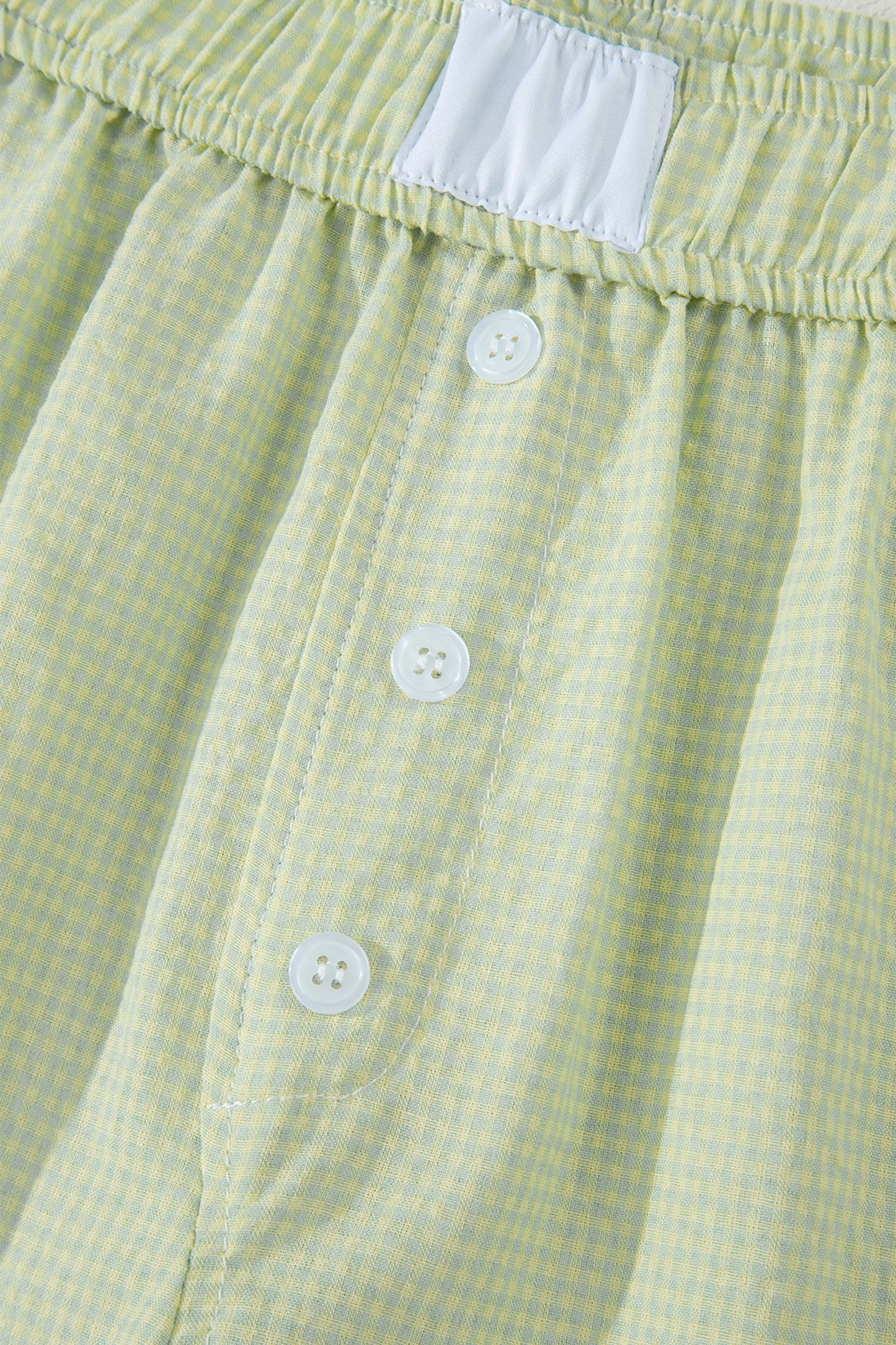 Shorts bóxer a cuadros vichy verdes con detalle de botones y ribete de encaje
